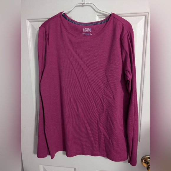 Croft & Barrow Essential Long-Sleeve Crewneck Tee Magenta, L (EUC) - Picture 3 of 5